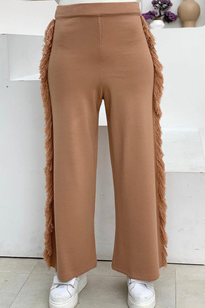 Elastic Waist Side Tassel Detailed Knitted Trousers 22242