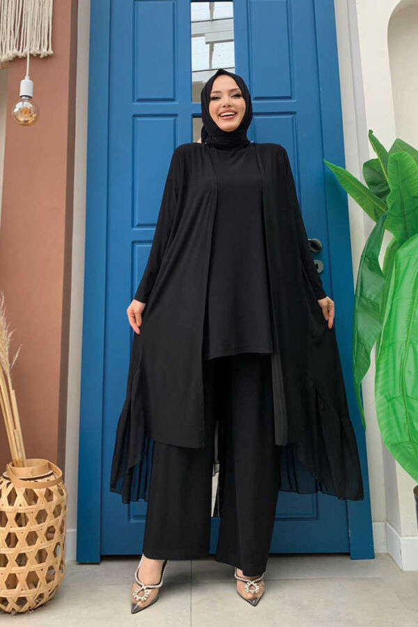 Chiffon Ruffle Look Abaya Trio Set 8411