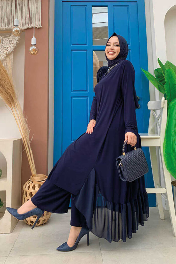 Chiffon Ruffle Look Abaya Trio Set 8411