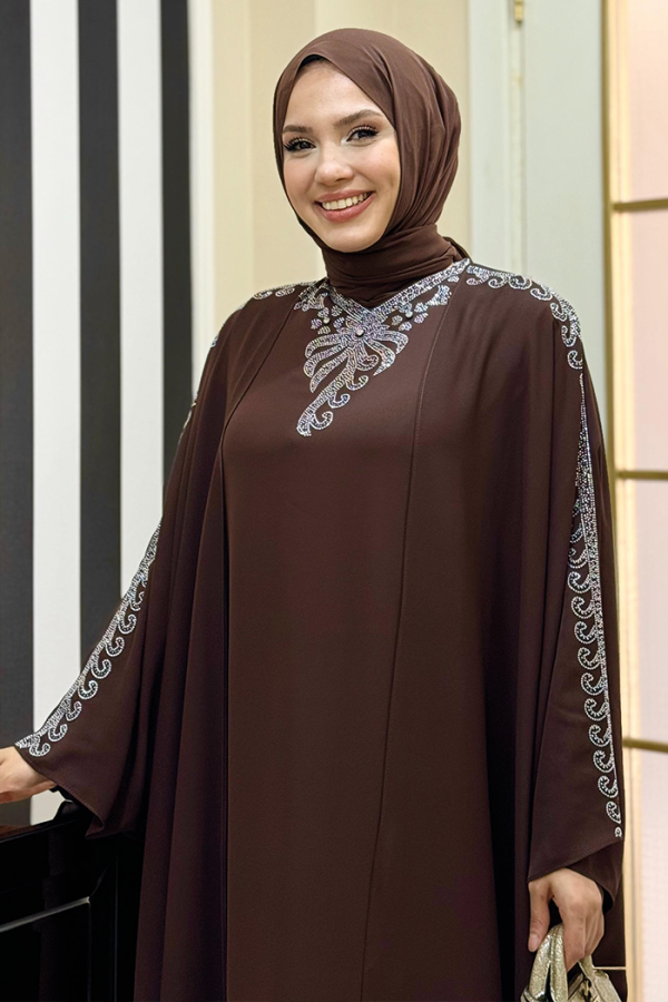 Stone Embroidered Dress Abaya Suit 8499