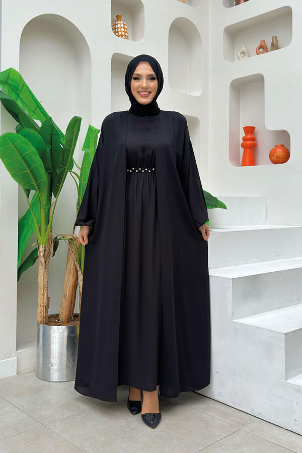 Abaya Suit with Stoned Waist and Ankle Parts 8490