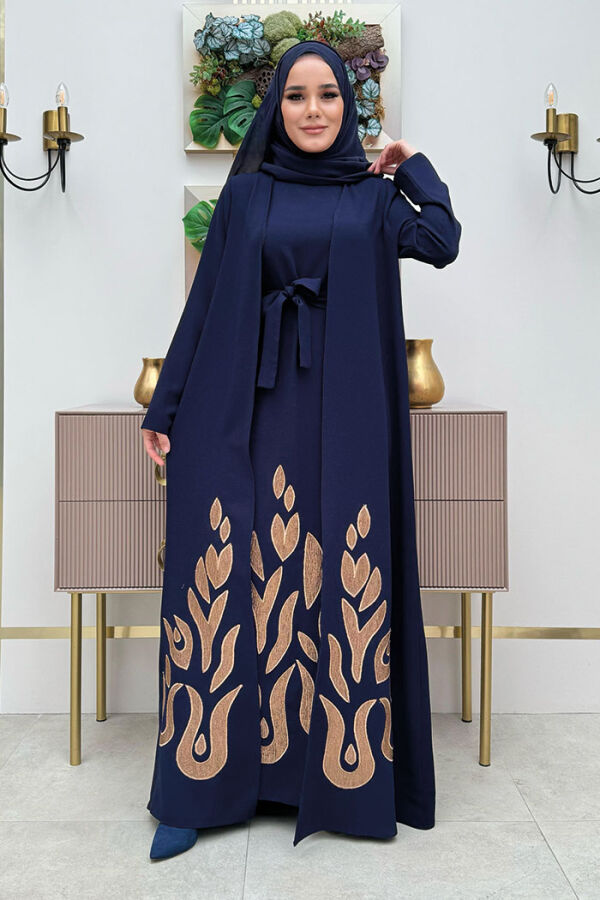 Abaya Suit with Patterned Skirt Part Dress 8495