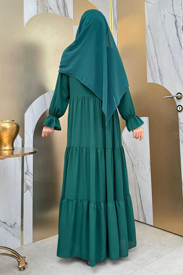 Elasticated Sleeve Layered Abaya Dress Set 3859