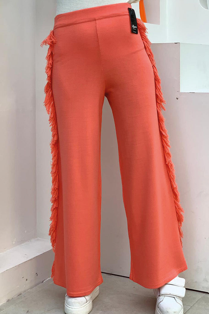 Elastic Waist Side Tassel Detailed Knitted Trousers 22242