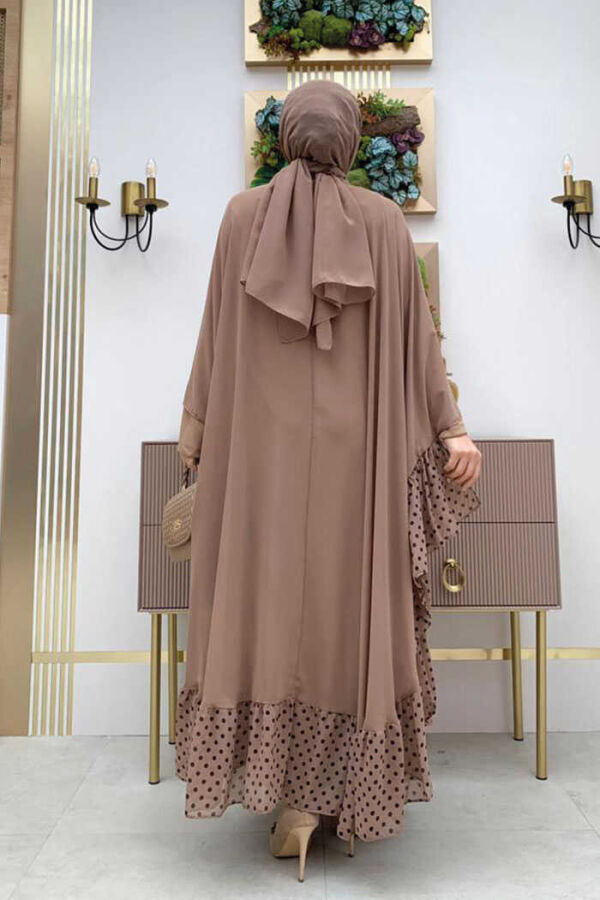 Spotted Collar Detail Chiffon Cape Dress Set 3643