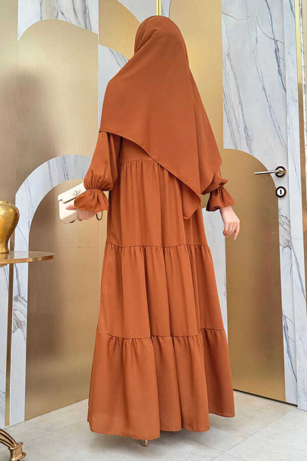 Elasticated Sleeve Layered Abaya Dress Set 3859