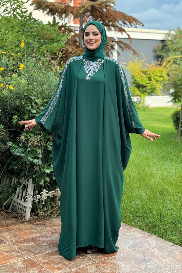 Stone Embroidered Dress Abaya Suit 8499