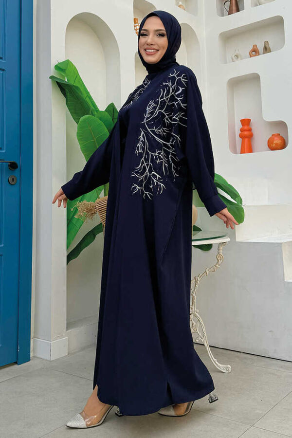 Embroidered Detailed Abaya and Dress Set 8486