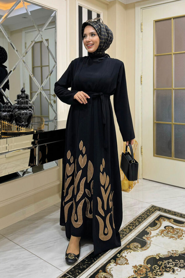 Abaya Suit with Patterned Skirt Part Dress 8495