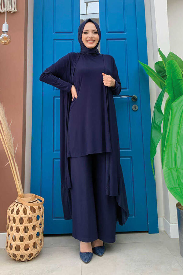 Chiffon Ruffle Look Abaya Trio Set 8411