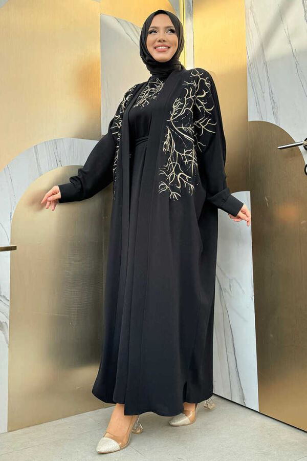 Embroidered Detailed Abaya and Dress Set 8486