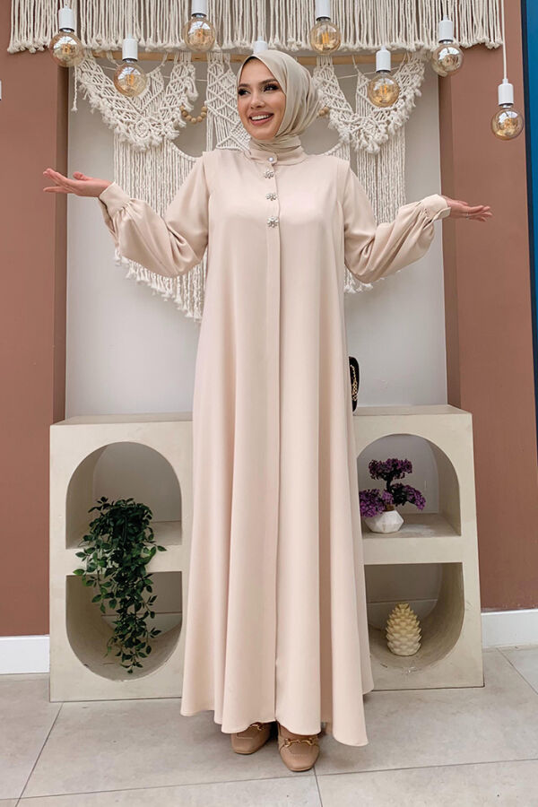 Buttoned Stone Detailed Abaya 7903