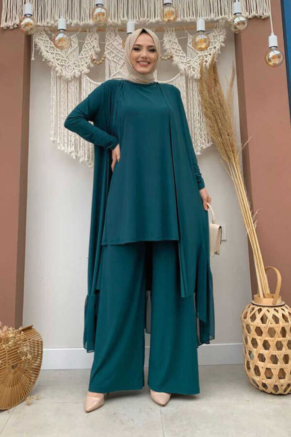 Chiffon Ruffle Look Abaya Trio Set 8411