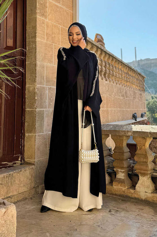 Pearl Embroidery Detailed Abaya Set 8492