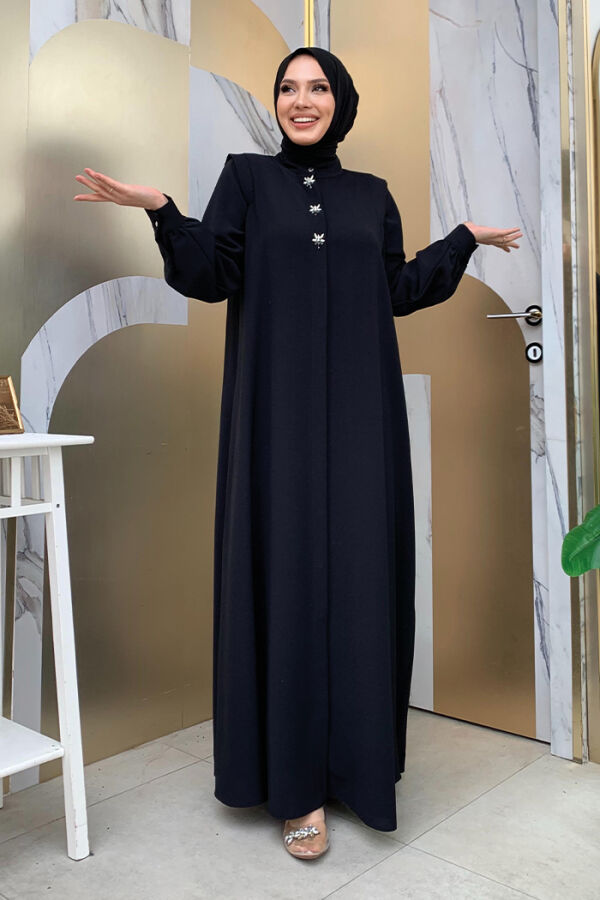 Buttoned Stone Detailed Abaya 7903