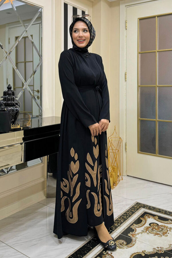 Abaya Suit with Patterned Skirt Part Dress 8495