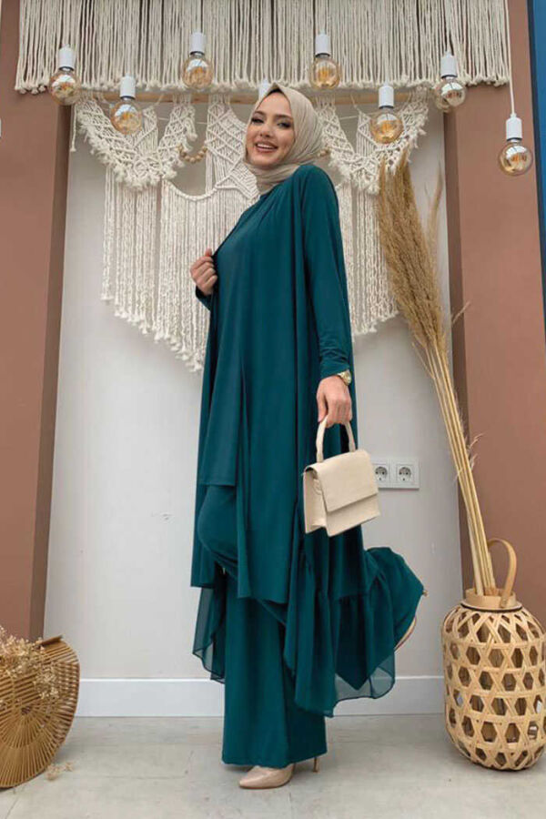 Chiffon Ruffle Look Abaya Trio Set 8411