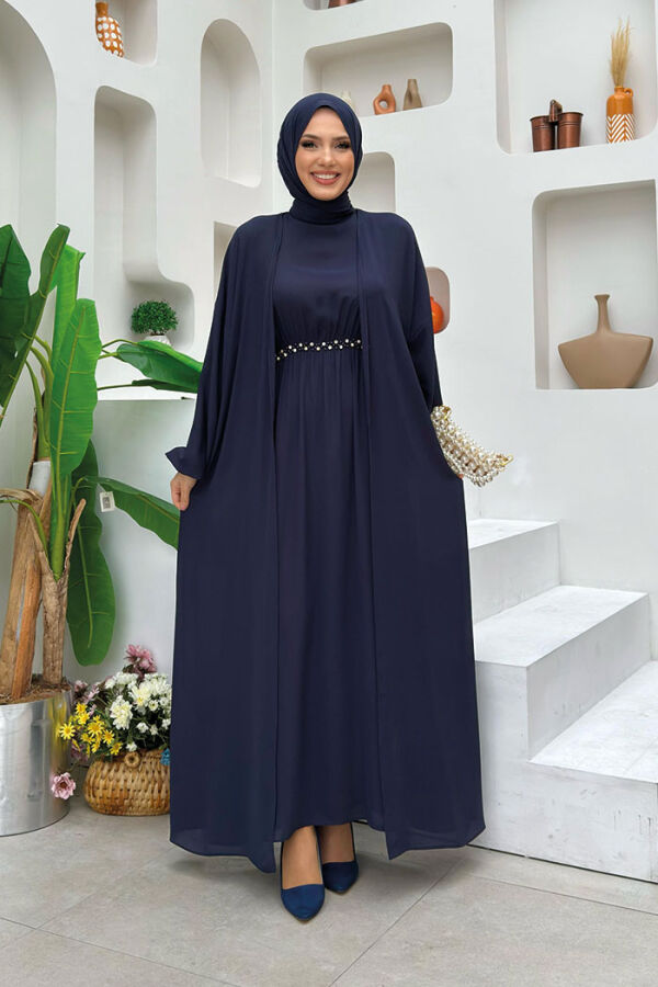 Abaya Suit with Stoned Waist and Ankle Parts 8490