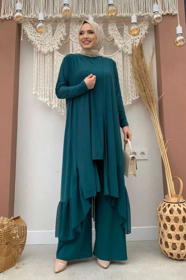 Chiffon Ruffle Look Abaya Trio Set 8411