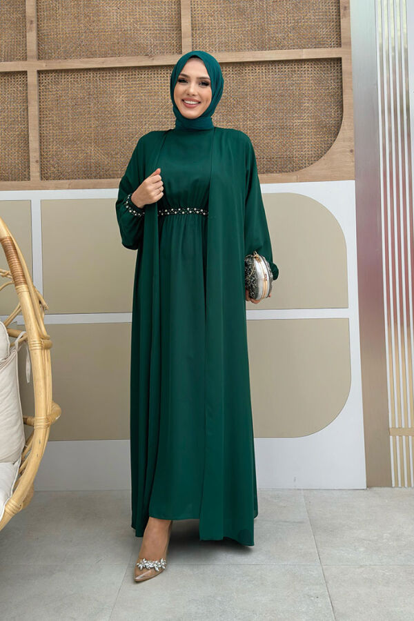 Abaya Suit with Stoned Waist and Ankle Parts 8490