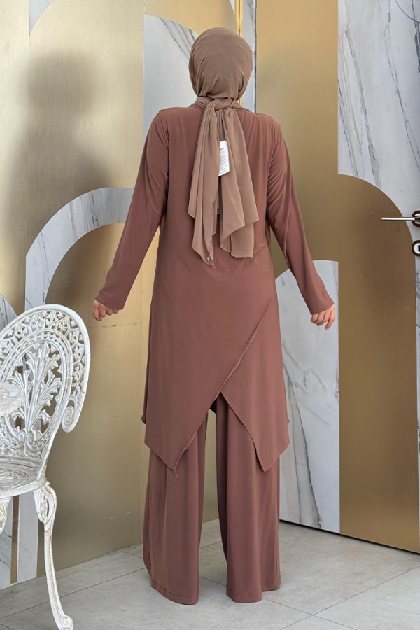 Shawl Collar Biased Asymmetric Cut Trouser Tunic Set 8552