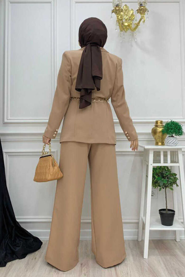 Button Detail Blazer Jacket Wide Trousers Set 8302