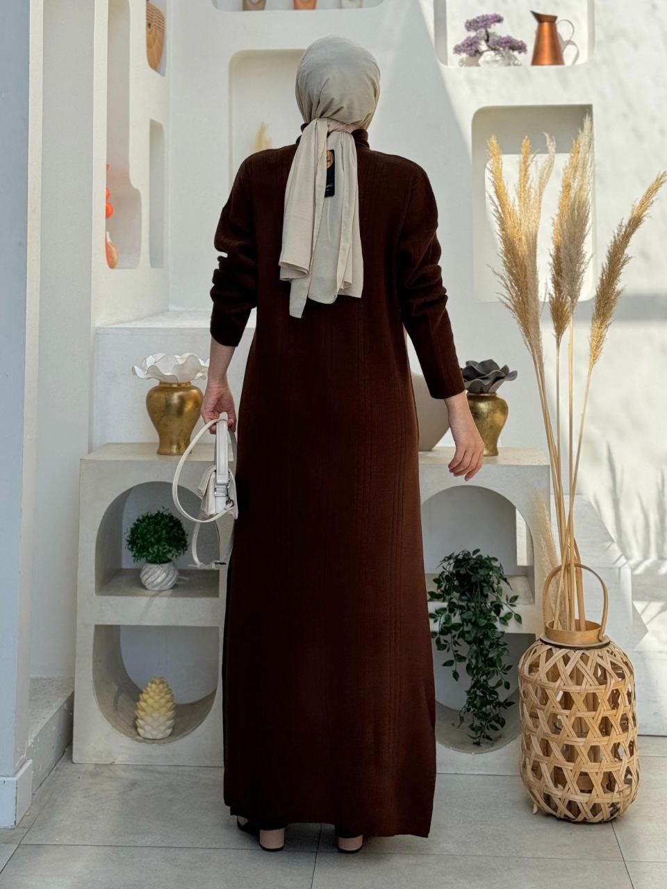 Turtleneck Slit Long Tunic and Trousers Double Knitwear Set 2-6001