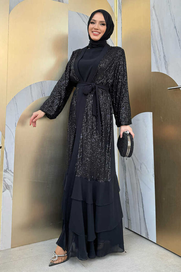 Sequin Embroidered Abaya and Dress Set 8483