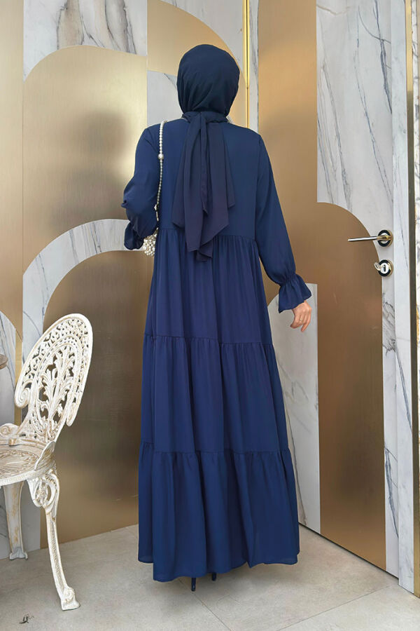 Elasticated Sleeve Layered Abaya Dress Set 3859