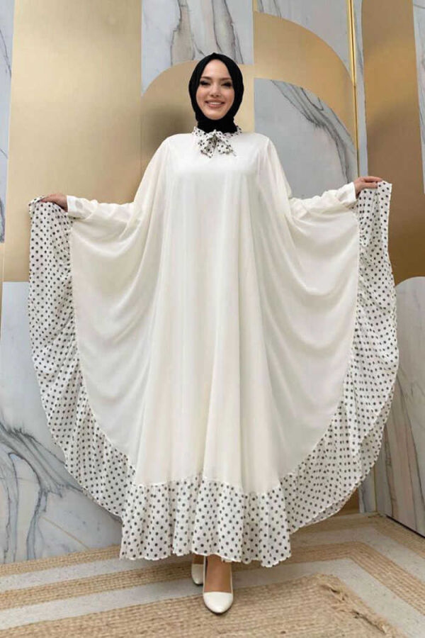 Spotted Collar Detail Chiffon Cape Dress Set 3643