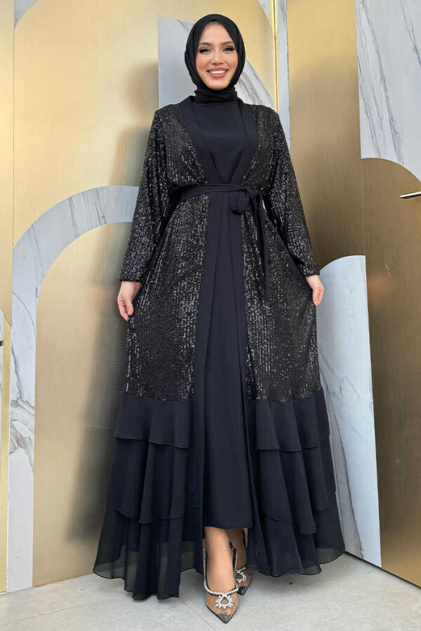 Sequin Embroidered Abaya and Dress Set 8483