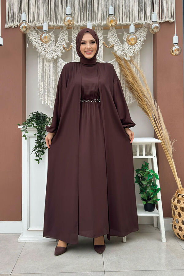 Abaya Suit with Stoned Waist and Ankle Parts 8490