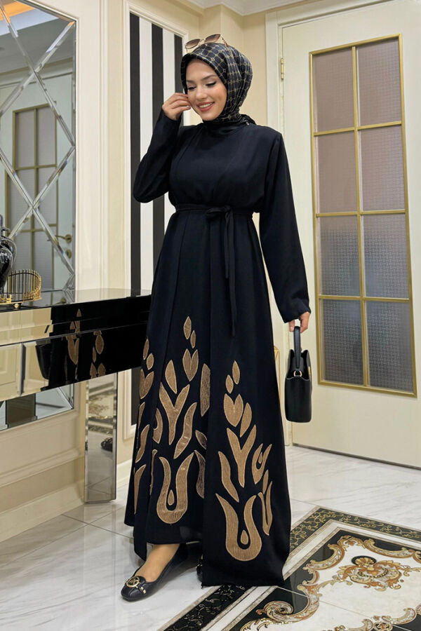 Abaya Suit with Patterned Skirt Part Dress 8495