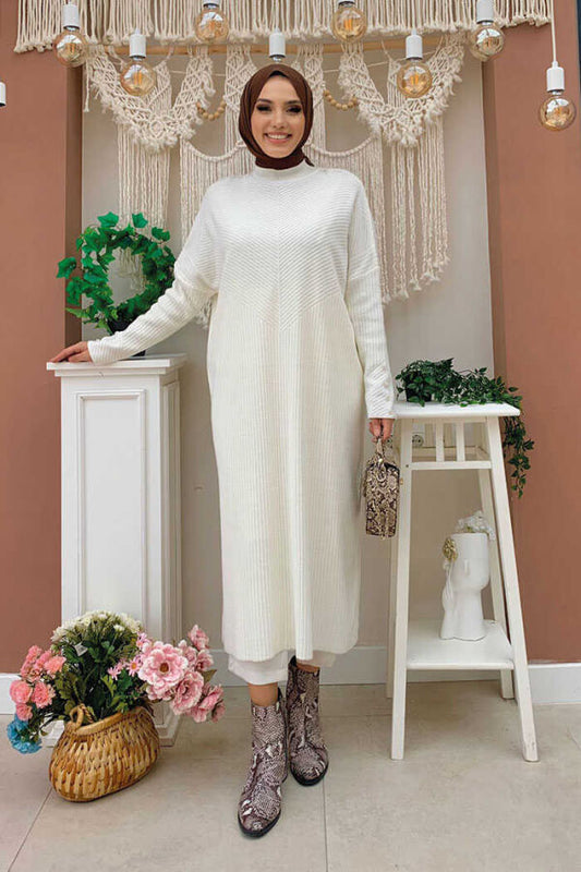 Button Detailed Ribbed Knit Tunic 4340