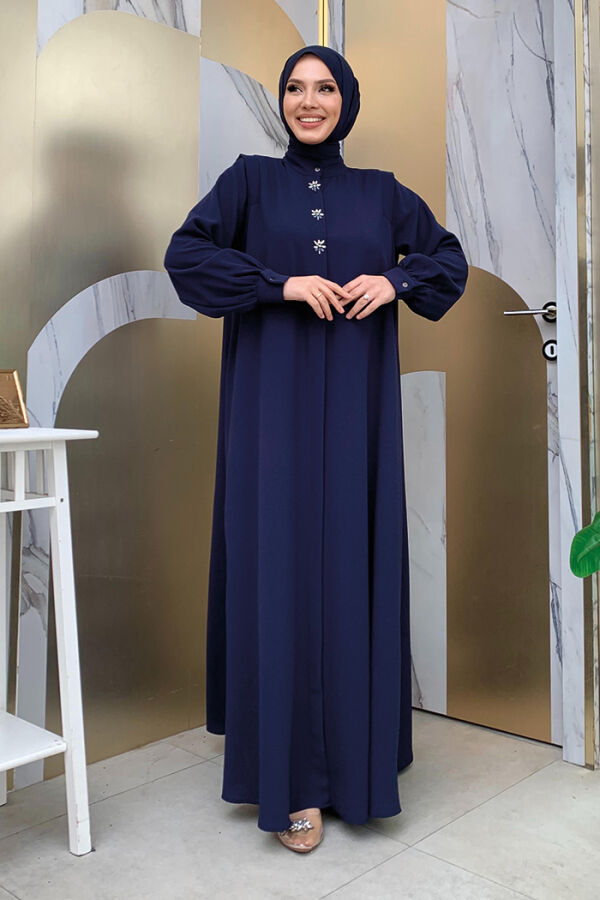 Buttoned Stone Detailed Abaya 7903