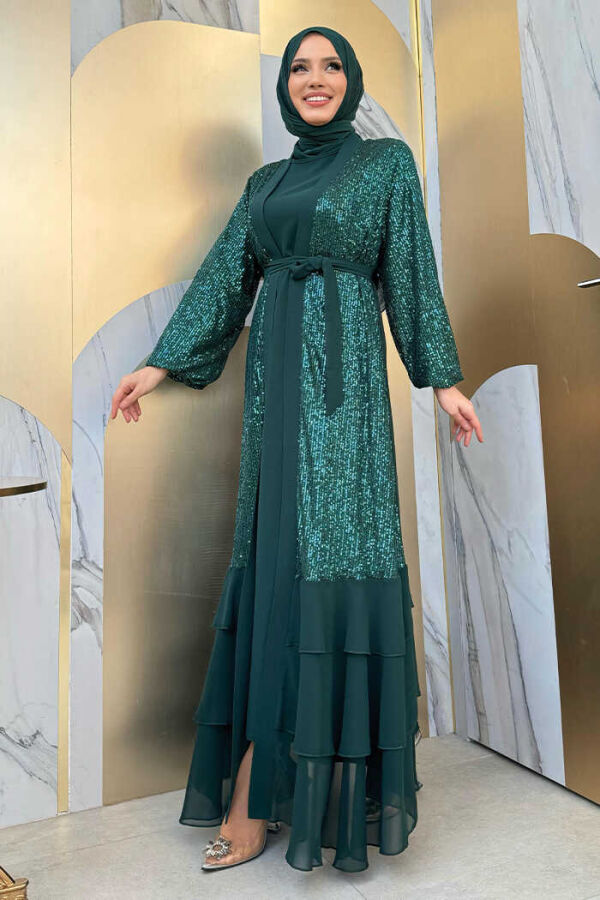 Sequin Embroidered Abaya and Dress Set 8483