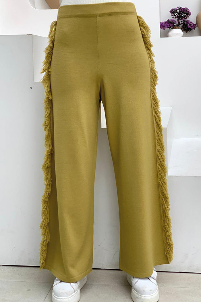 Elastic Waist Side Tassel Detailed Knitted Trousers 22242