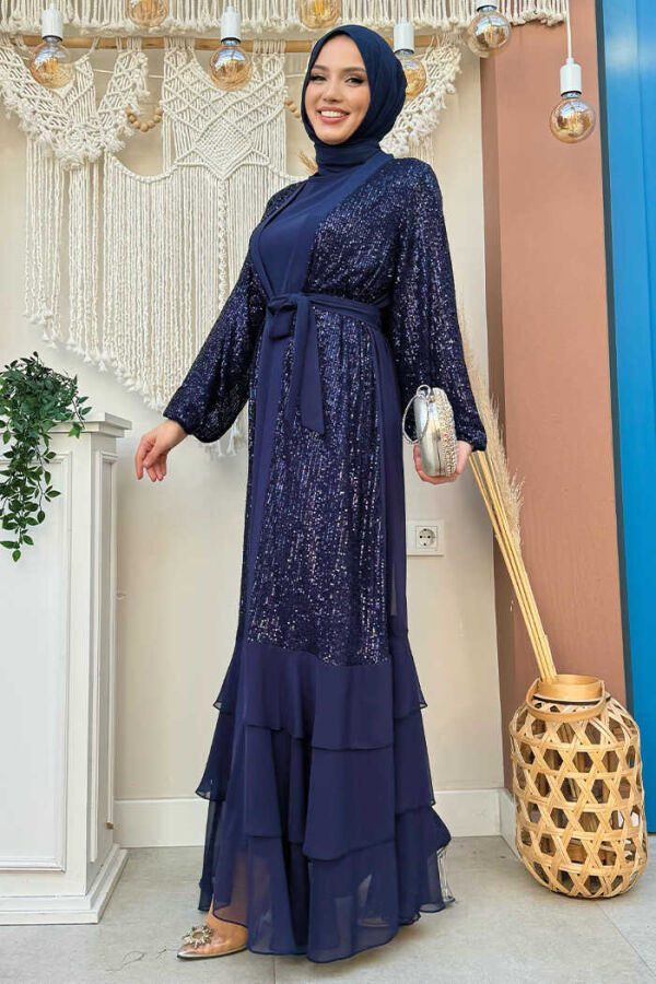 Sequin Embroidered Abaya and Dress Set 8483