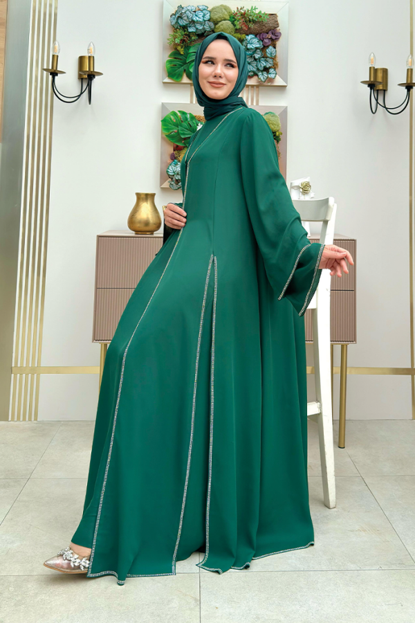 Stone Embroidery Detailed Dress Abaya Suit 3873