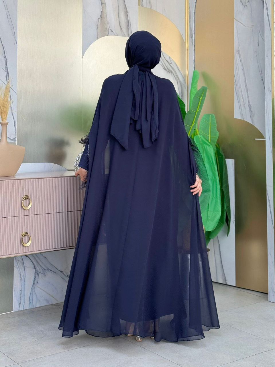 Tassel Collar Stone Detailed Abaya Dress Set 8494