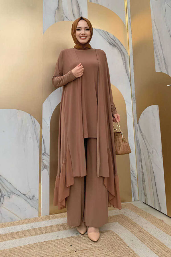 Chiffon Ruffle Look Abaya Trio Set 8411