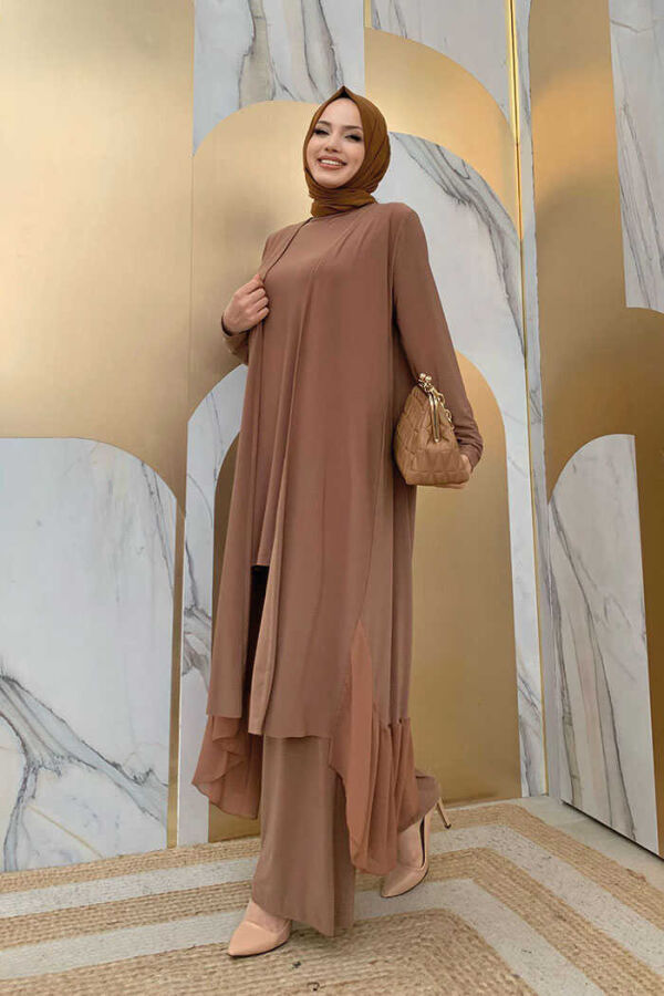 Chiffon Ruffle Look Abaya Trio Set 8411