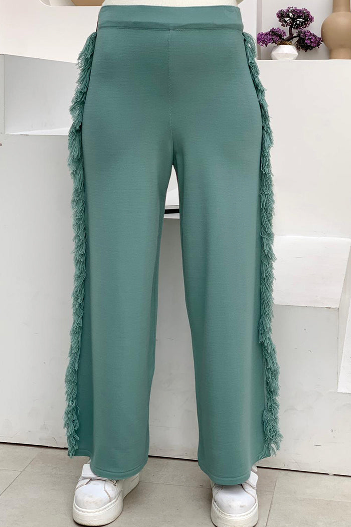 Elastic Waist Side Tassel Detailed Knitted Trousers 22242