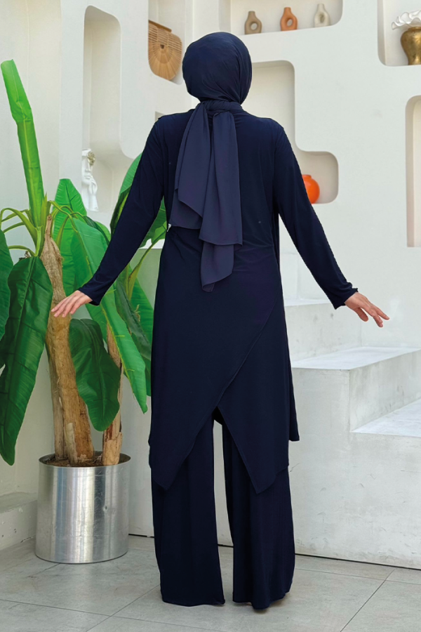 Shawl Collar Biased Asymmetric Cut Trouser Tunic Set 8552