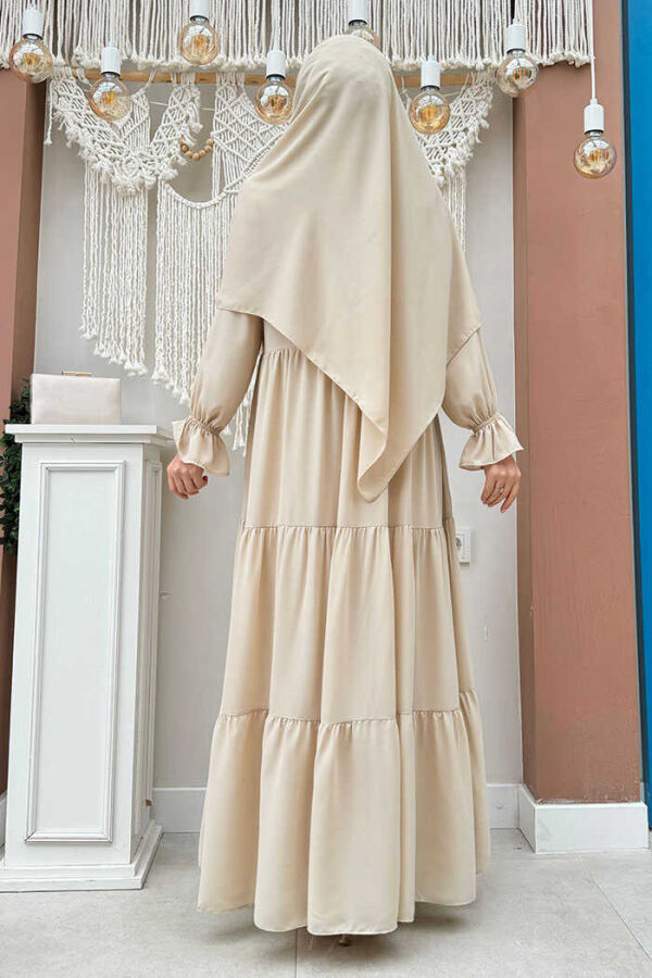 Elasticated Sleeve Layered Abaya Dress Set 3859