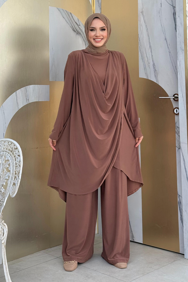 Shawl Collar Biased Asymmetric Cut Trouser Tunic Set 8552