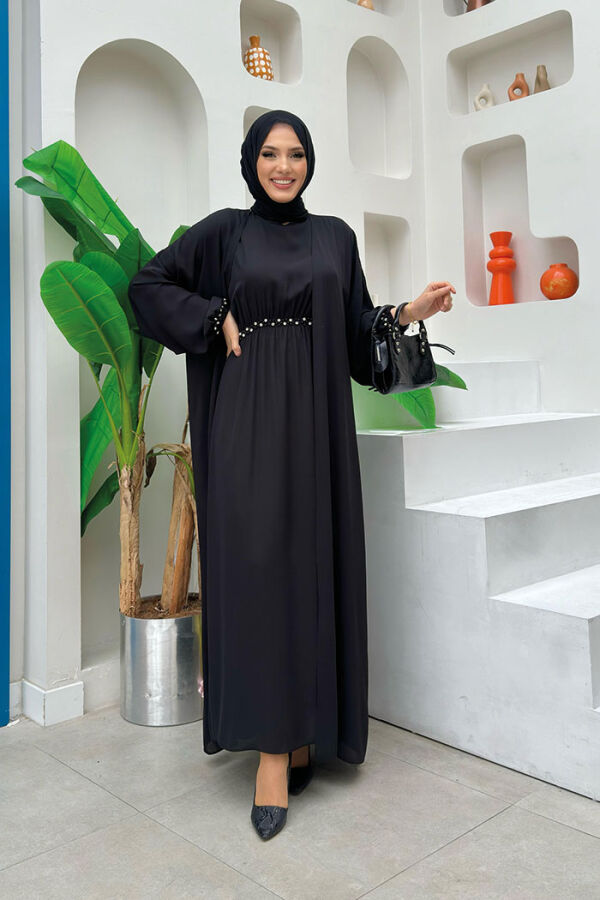 Abaya Suit with Stoned Waist and Ankle Parts 8490