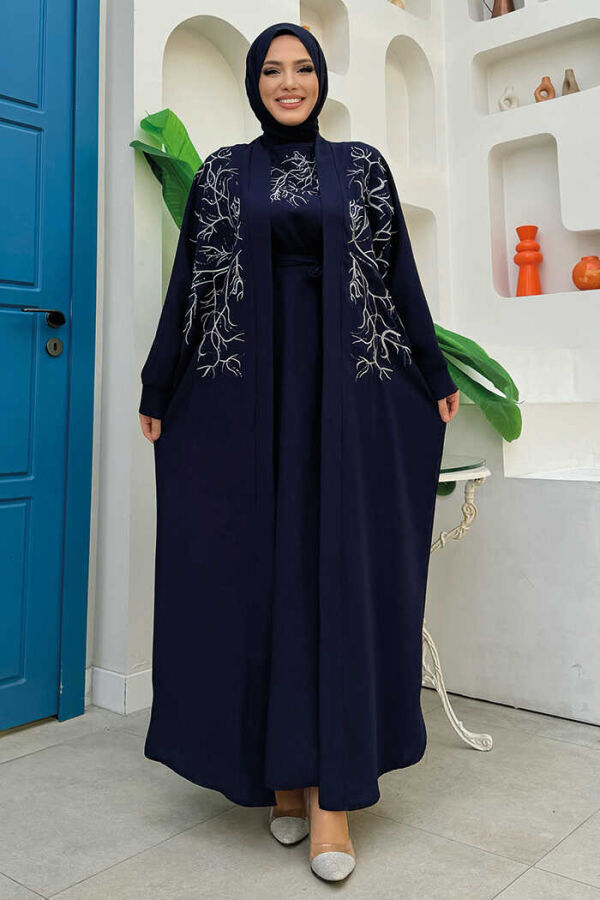 Embroidered Detailed Abaya and Dress Set 8486