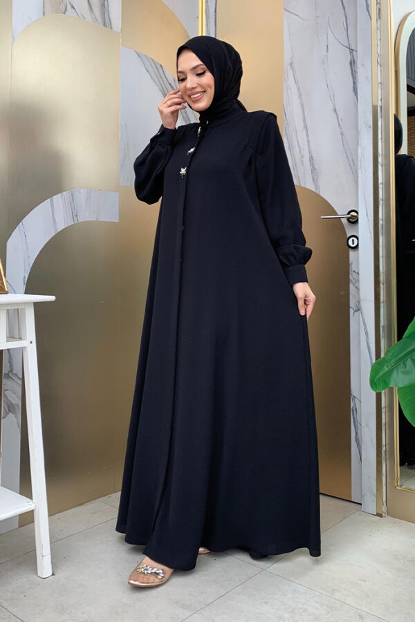 Buttoned Stone Detailed Abaya 7903