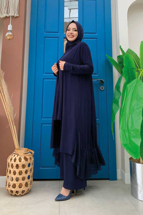 Chiffon Ruffle Look Abaya Trio Set 8411